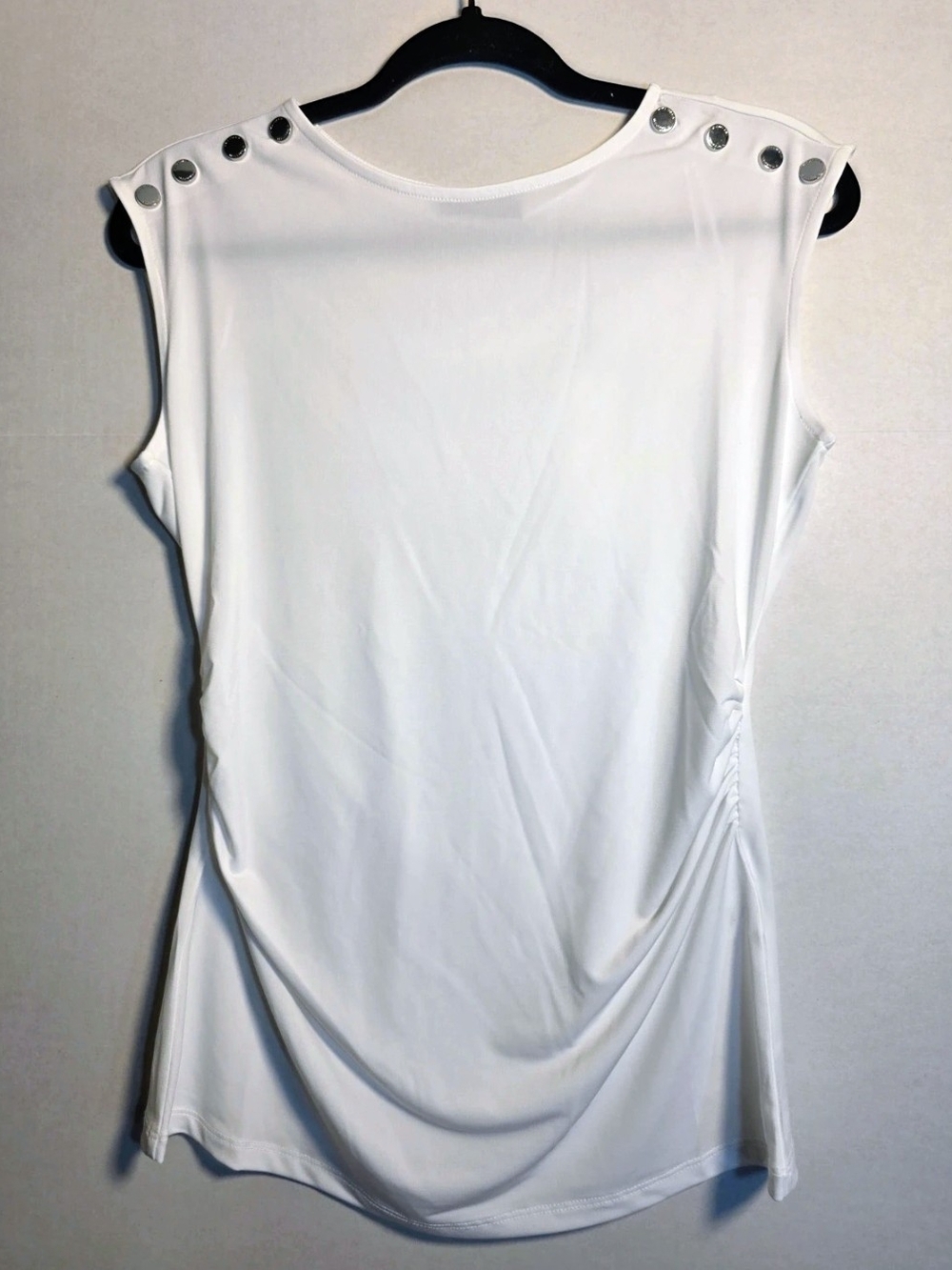 Tahari White Sleeveless Tank with Silver Grommet Shoulders
